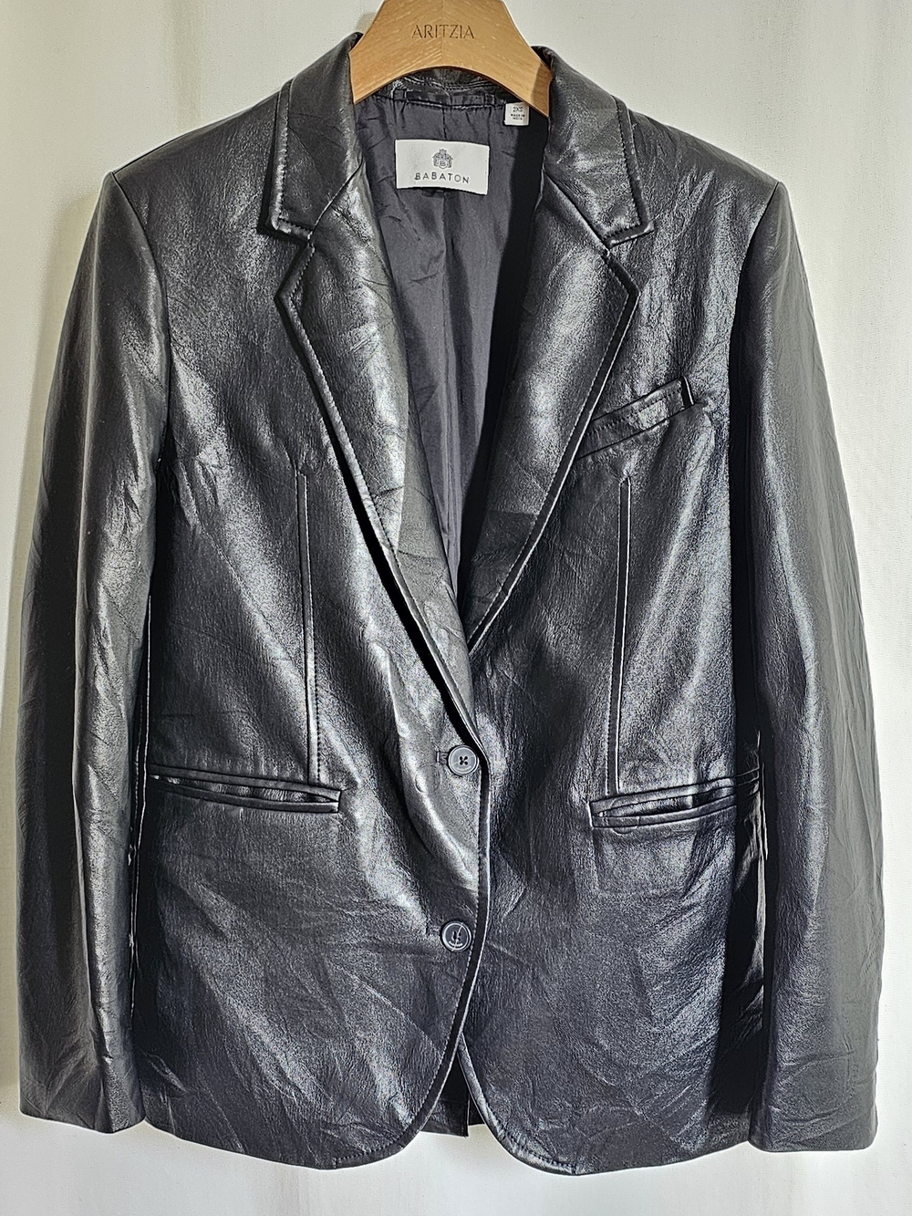 Aritzia Babaton Black Faux Leather Agency Blazer Jacket - Picture 4 of 16